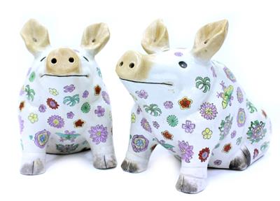 Lot 742 - TWO 20TH CENTURY CHINESE POTTERY PIGS