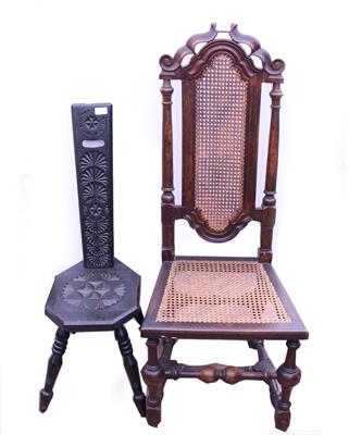 Lot 775 - A WALNUT 17TH CENTURY OR LATER HIGH BACKED CANED SIDE CHAIR