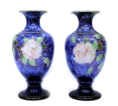 Lot 814 - A PAIR OF ROYAL DOULTON STONEWARE BALUSTER VASES