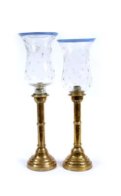 Lot 820 - A PAIR OF RUSSIAN BRASS EJECTOR CANDLE STICKS