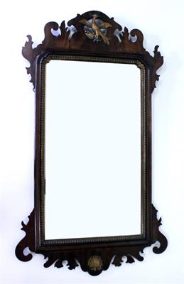 Lot 837 - A GEORGIAN MAHOGANY FRET FRAMED WALL MIRROR