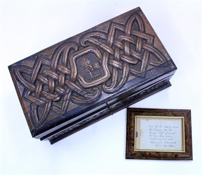 Lot 849 - A 19TH / 20TH CENTURY CARVED WOODEN BOX