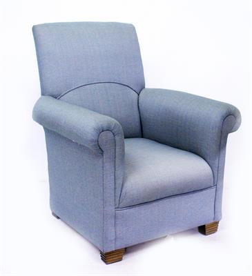 Lot 860 - A RECLINING BLUE UPHOLSTERED ARMCHAIR 80cm wide x 97cm high