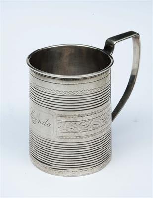 Lot 41 - A GEORGE III SILVER CHRISTENING MUG with reeded decoration and a foliate band