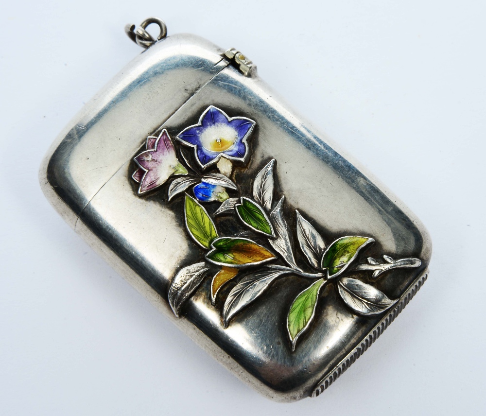 Lot 53 - AN UNMARKED METAL VESTA CASE with polychrome enamel