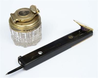 Lot 60 - AN EBONY AND BRASS MOUNTED QUILL PEN CUTTER by Rodgers of Sheffield