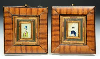 Lot 124 - PAIR OF ANTIQUE NAPOLEONIC PRISONER OF WAR WATERCOLOURS of an officer and his wife with in painted a