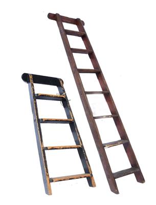 Lot 151 - AN OLD PINE SEVEN TREAD SHOP LADDER