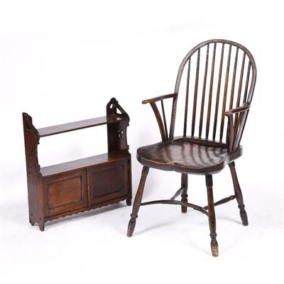 Lot 167 - AN OLD ASH AND ELM WINDSOR CHAIR with stick back and crinoline stretcher