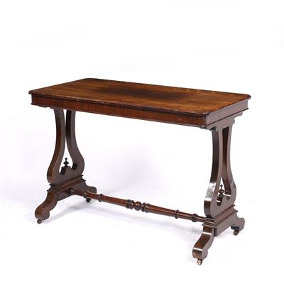 Lot 174 - A ROSEWOOD CENTRE TABLE with rounded ends and lyre supports