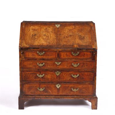 Lot 176 - A GEORGE II WALNUT AND HERRINGBONE INLAID BUREAU