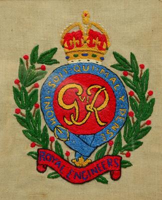 Lot 203 - A GEORGE VI ROYAL ENGINEERS COAT OF ARMS WOOL WORK SAMPLER