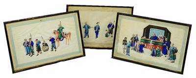 Lot 207 - A SET OF THREE CHINESE RICE PAPER PICTURES of figural subjects