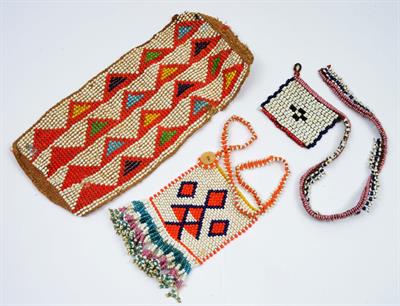 Lot 236 - THREE PIECES OF POLYCHROME BEAD WORK TO INCLUDE two South African necklaces and one East African pan