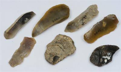 Lot 247 - SEVEN BRITISH NEOLITHIC FLINT SCRAPERS OR KNIVES