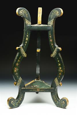 Lot 261 - A REGENCY STYLE GREEN PAINTED AND GILT HEIGHTENED TWO TIER JARDINIERE STAND