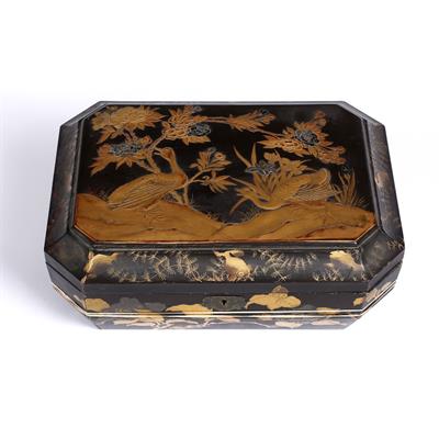 Lot 275 - A 19TH CENTURY CHINESE BLACK LACQUER WORK BOX