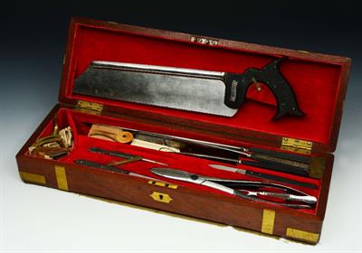 Lot 278 - A 19TH CENTURY MAHOGANY AND BRASS BOUND SURGEON'S BOX