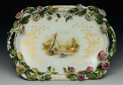 Lot 288 - A 19TH CENTURY ROCKINGHAM PORCELAIN TWIN HANDLED TRAY