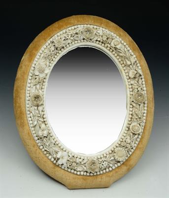 Lot 292 - A LATE 19TH CENTURY PORCELAIN OVAL EASEL DRESSING MIRROR