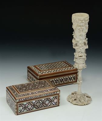 Lot 305 - A 19TH CENTURY EUROPEAN IVORY GOBLET