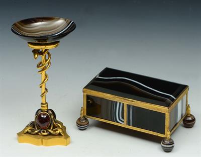 Lot 308 - A FRENCH GILT METAL AND BANDED AGATE RECTANGULAR BOX