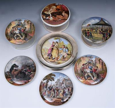 Lot 313 - A COLLECTION OF SEVEN VICTORIAN POT LIDS TO INCLUDE: 'Wimbledon July 2nd'