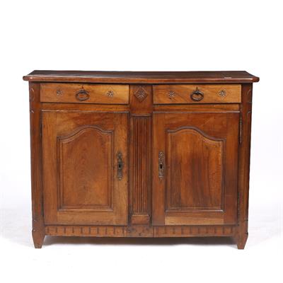 Lot 365 - A FRENCH OR SWISS CHESTNUT DRESSER fitted two drawers and cupboards with arched panels