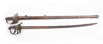 Lot 369 - A 19TH CENTURY OFFICERS DRESS SWORD with pierced decoration and scabbard