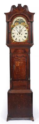 Lot 370 - A 19TH CENTURY OAK LONGCASE CLOCK