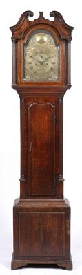 Lot 411 - A GEORGE III OAK LONGCASE CLOCK