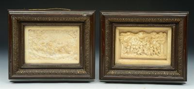 Lot 429 - A PAIR OF GRAND TOUR STYLE RECTANGULAR PLASTER PANELS decorated classical scenes in relief