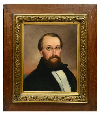 Lot 440 - A 19TH CENTURY FRENCH PORTRAIT of a gentleman with black top coat