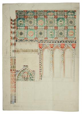 Lot 456 - A GROUP OF SIXTEEN LARGER FORMAT ARCHITECTURAL HAND PAINTED DESIGNS for windows and memorial plaques