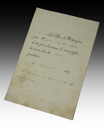 Lot 650 - A PRINTED AND MANUSCRIPT INVITATION  in French dated 1817 from The Duke of Wellington to Capitaine e