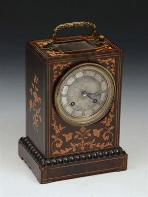 Lot 2 - A LATE 19TH CENTURY FRENCH ROSEWOOD AND INLAID MANTEL CLOCK