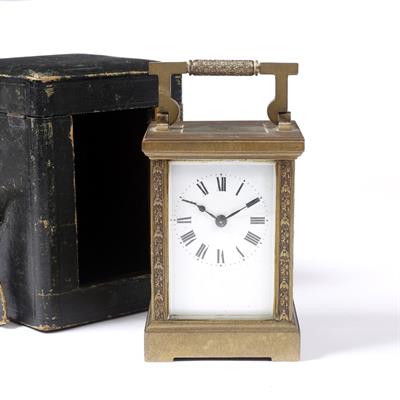 Lot 54 - A FRENCH BRASS CARRIAGE TIMEPIECE