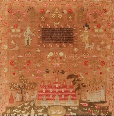 Lot 63 - A 19TH CENTURY CHILD'S LARGE SAMPLER