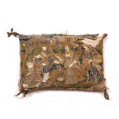 Lot 124 - AN EARLY NEEDLEWORK COVERED PILLOW