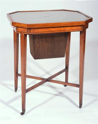 Lot 144 - A 19TH CENTURY SHERATON STYLE SATINWOOD WORK TABLE