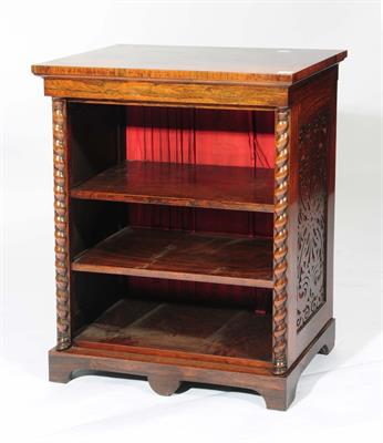 Lot 171 - AN EARLY VICTORIAN ROSEWOOD OPEN FRONT BOOKCASE