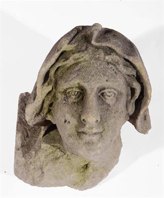 Lot 173 - AN EARLY LIMESTONE CARVED HEAD OF A WOMAN