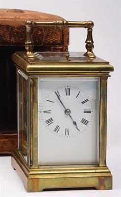 Lot 199 - A LATE 19TH CENTURY FRENCH BRASS CARRIAGE CLOCK