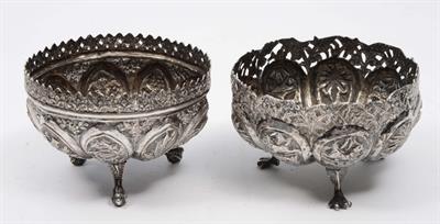 Lot 217 - TWO INDIAN WHITE METAL SWEETMEAT BOWLS