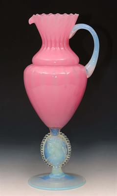 Lot 236 - A VICTORIAN PINK VASELINE GLASS EWER