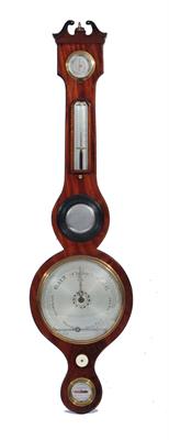 Lot 285 - A MAHOGANY FIVE GLASS WHEEL BAROMETER