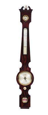 Lot 300 - A 19TH CENTURY ROSEWOOD FOUR GLASS WHEEL BAROMETER