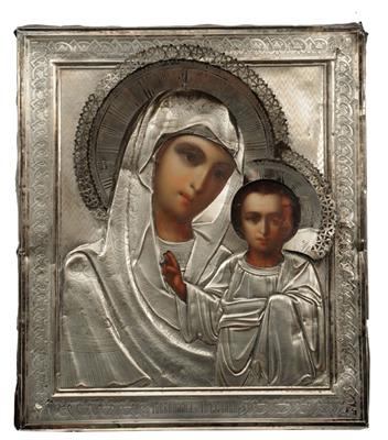 Lot 311 - A 19TH C RUSSIAN SILVER MOUNTED ORTHODOX ICON