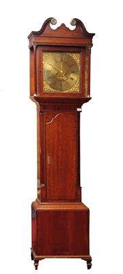 Lot 326 - A GEO III LANCASHIRE OAK AND MOHAGANY CROSSBANDED LONGCASE CLOCK