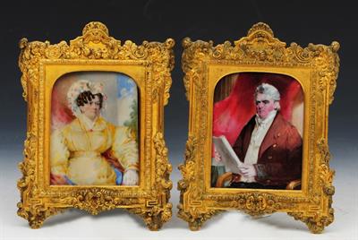 Lot 337 - A PAIR OF 19TH C MINIATURE PORTRAITS OF A GENTLEMAN